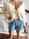 Sariah Distressed Denim Shorts-Denim