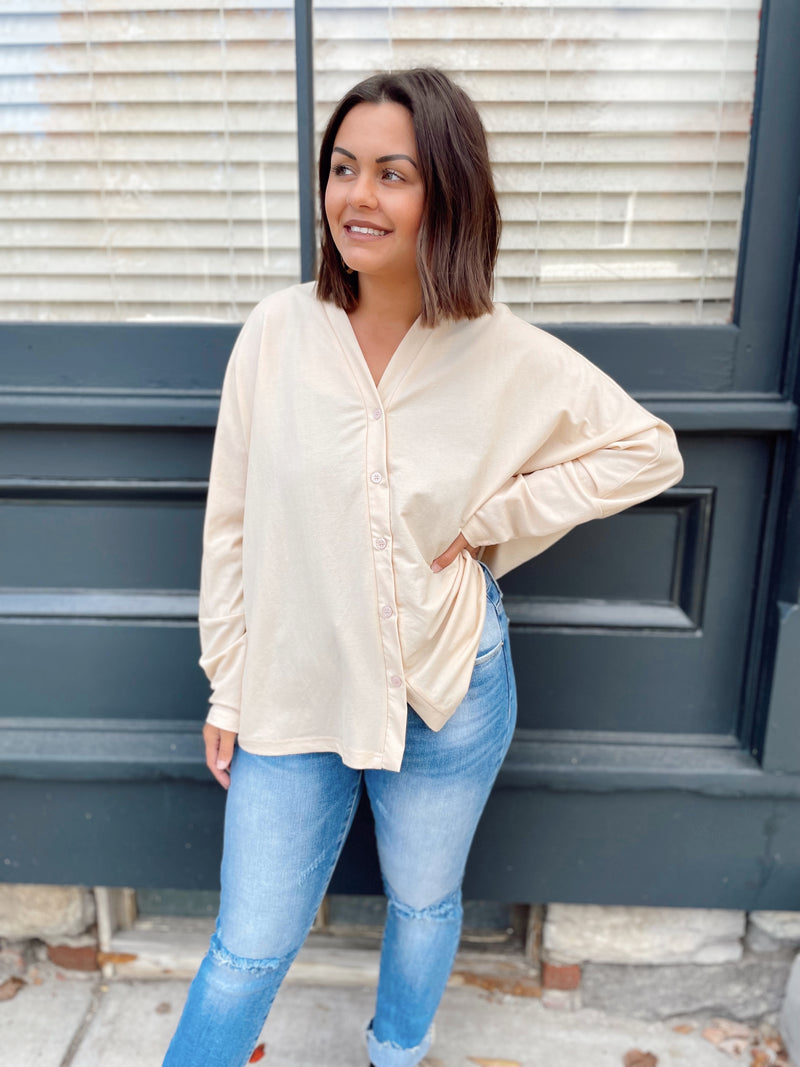 Leslie Button Down Top-Champagne