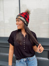 Red Plaid With Camo Pom Hat