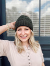 Hunter Green Cable Knit Pom Hat