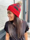 Red/Black Buffalo Plaid Knit Pom Hat