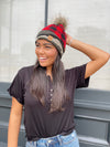 Red Plaid With Camo Pom Hat