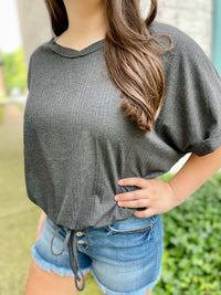 Willa Ribbed Top -Charcoal