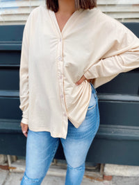 Leslie Button Down Top-Champagne