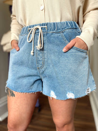 Sariah Distressed Denim Shorts-Denim