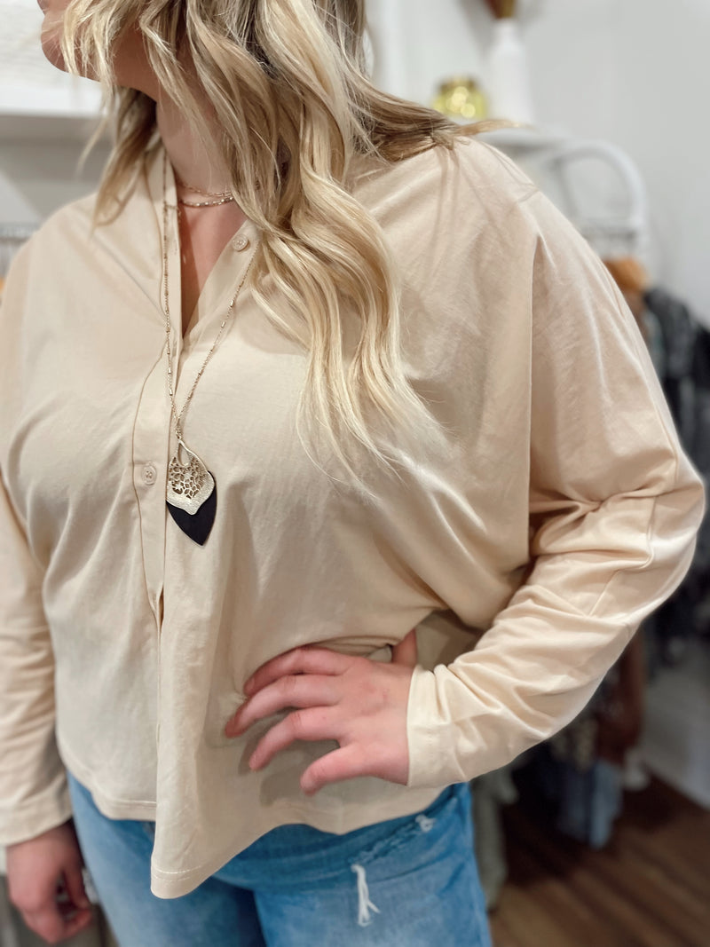 Leslie Button Down Top-Champagne