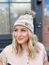 Tan & White Camo Pom Hat