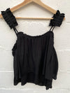 Tiered Pleated Strap Tank-Black