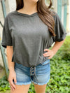 Willa Ribbed Top -Charcoal