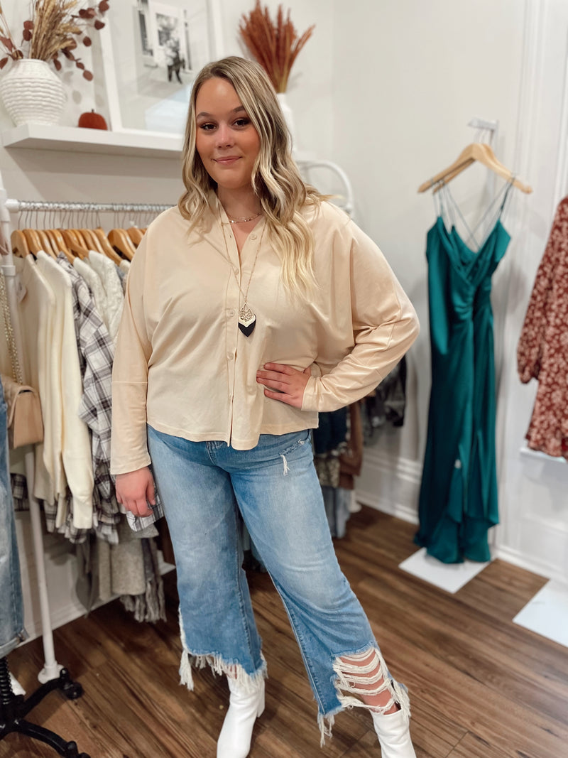 Leslie Button Down Top-Champagne