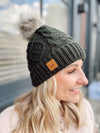 Hunter Green Cable Knit Pom Hat