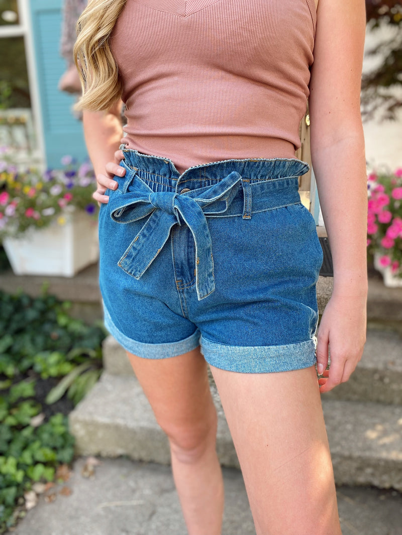 Maya Paperbag Denim Shorts